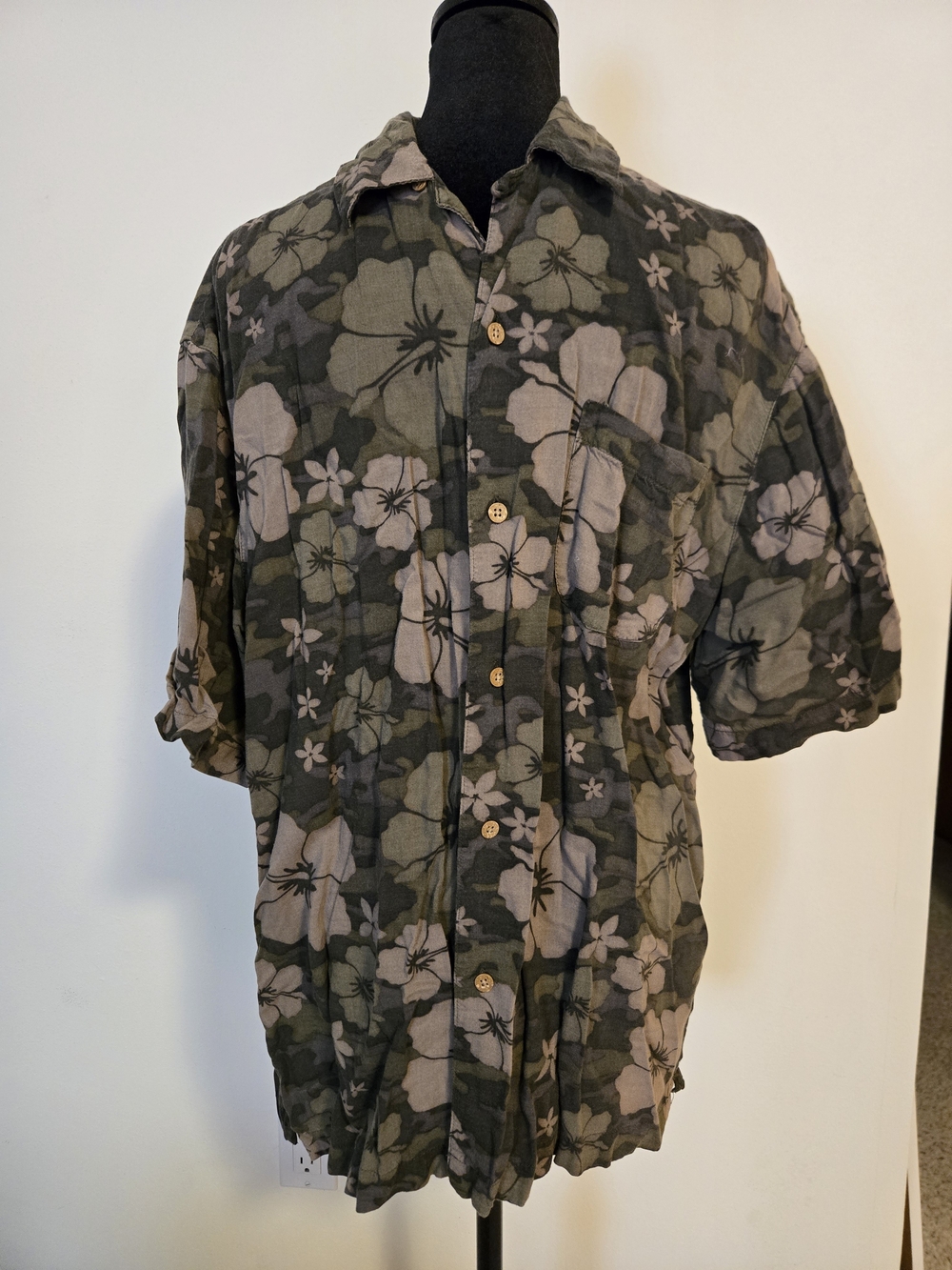 George Men's Casual Button-Down Shirt in Olive Green and Taupe Floral Print